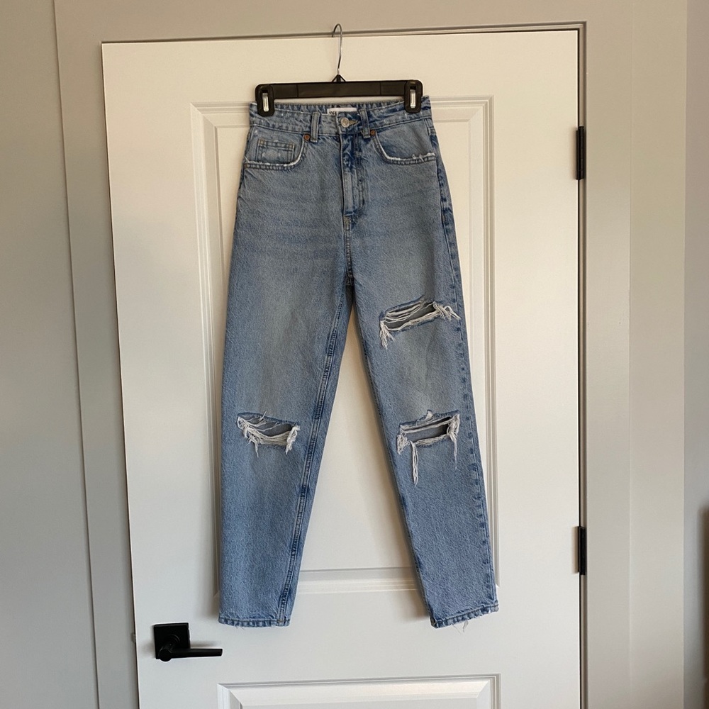 Ripped Mom Fit Jeans Trf Blue